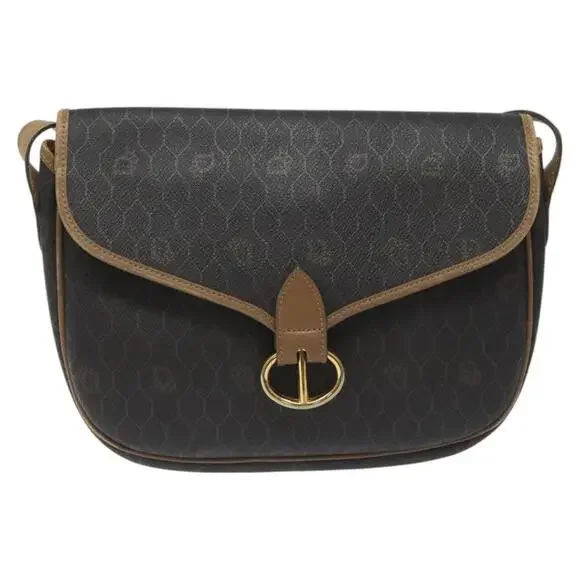 DIOR Honeycomb Canvas Shoulder Bag Pvc Black Brown Gold